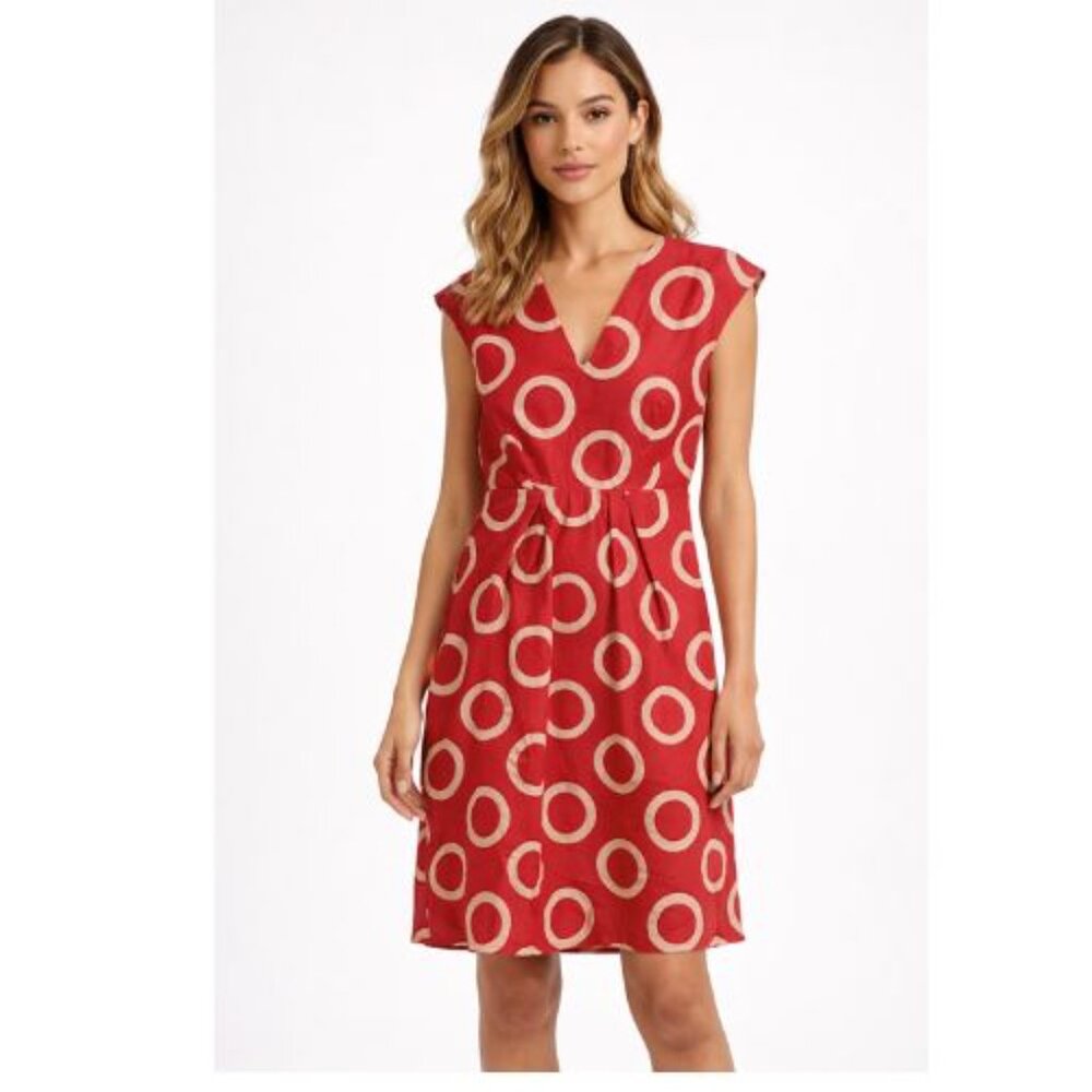 Banana Republic Pink Red Sheath Women's Dress with V-Neck and Cap Sleeves